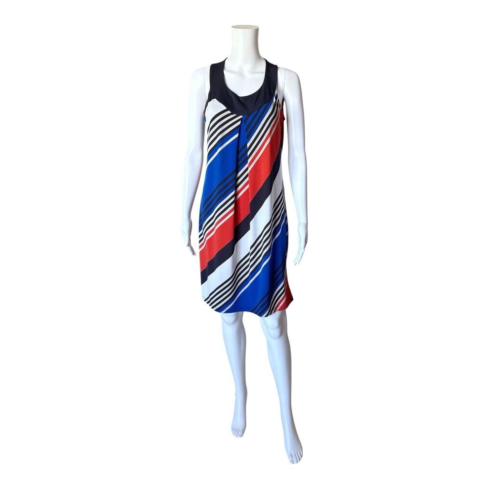 Enfocus Studio Shift Dress Womens Size 6 Sleeveless Striped Blue Red Black